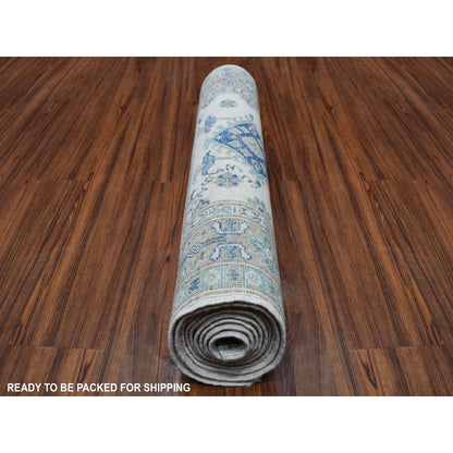 2'6"X9'6" Ivory Afghan Vintage Look Kazak Wool Hand Knotted Runner Rug