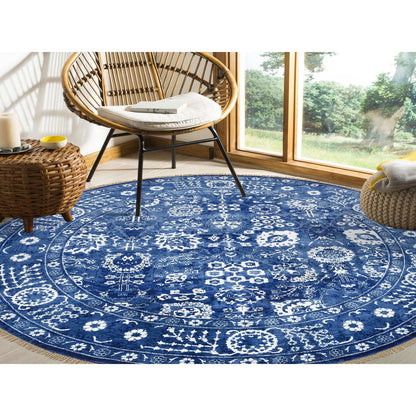 10'2"X10'2" Denim Blue Tebraz Wool And Silk Hand Knotted Round Rug