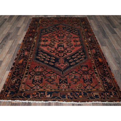 4'1"X6'9" Blush Red Vintage Zoroastrian Khamadan Hand Knotted Pure Wool Rug