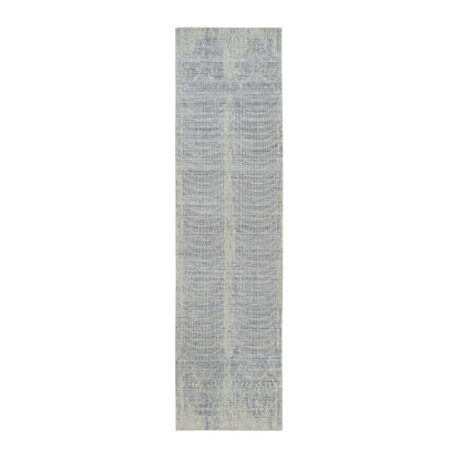 2'6"X10' Gray Wool And Plant Based Silk Hand Loomed Runner Rug
