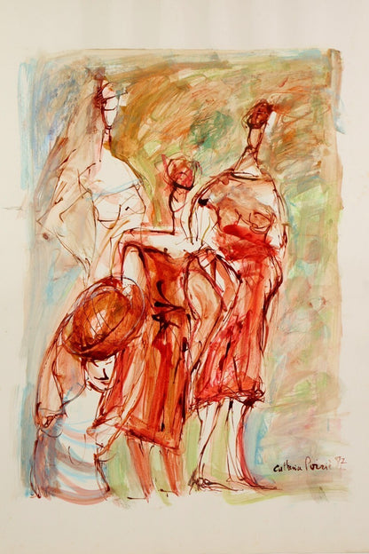 Catherine Poirie Original Acrylic Gouache On Paper Signed 1987 Expressionist