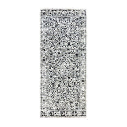 2'7"X6' White Mamluk Dynasty Design Undyed Wool Hand Knotted Runner Rug