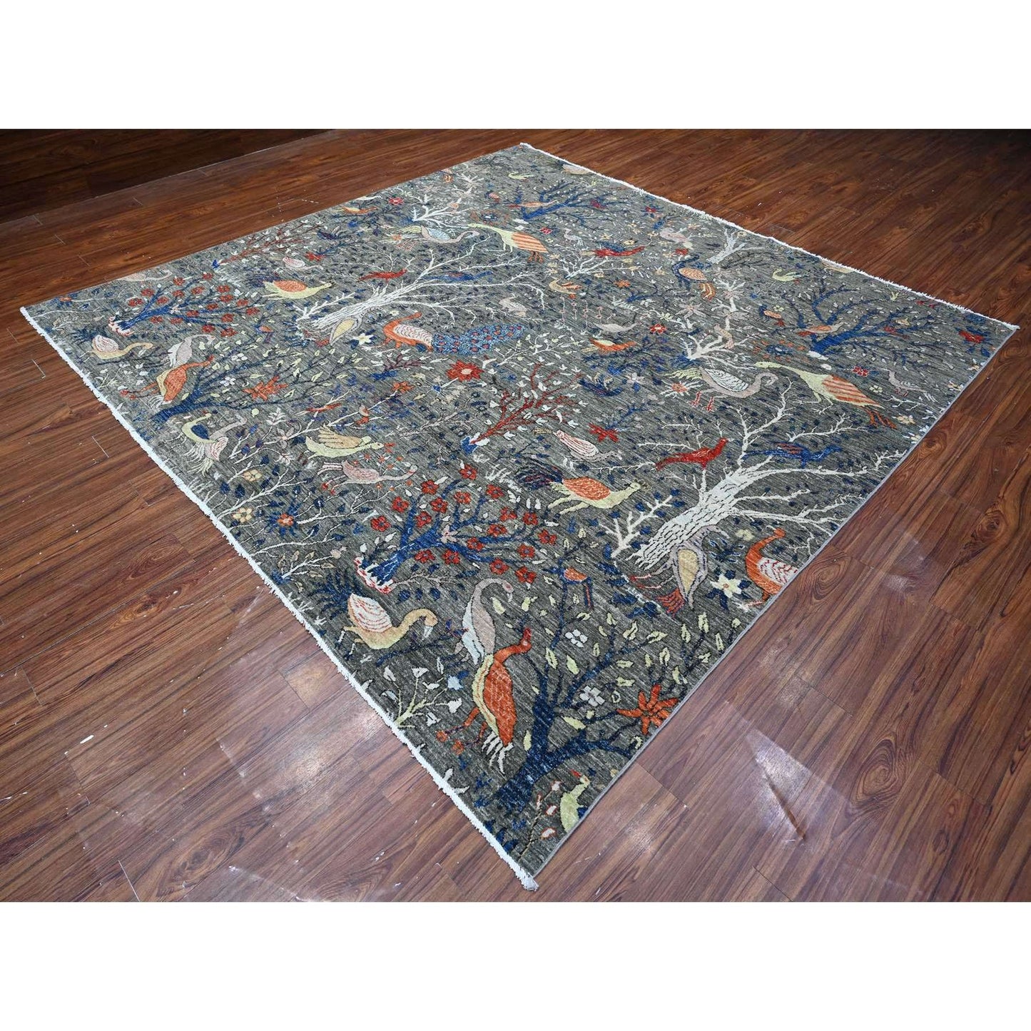 10'X10' Shark Gray Afghan Peshawar Wool Hand Knotted Square Oriental Rug