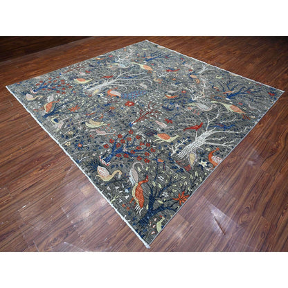 10'X10' Shark Gray Afghan Peshawar Wool Hand Knotted Square Oriental Rug