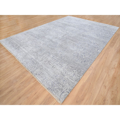 10'X13'10" Ivory Hand Knotted Damask Design Wool And Plant Based Silk Rug