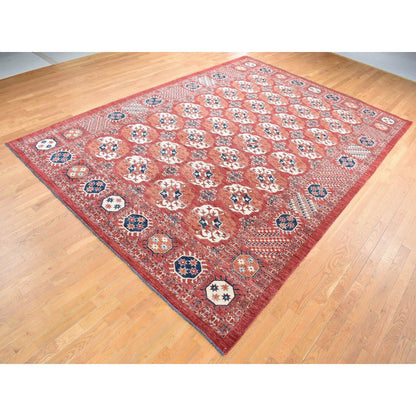 9'10"X14' Red Afghan Ersari Tekke Bokhara Pure Wool Hand Knotted Rug