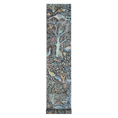 2'6"X17'9" Gray Peshawar Hand Knotted Wool Birds Paradise Xl Runner Rug