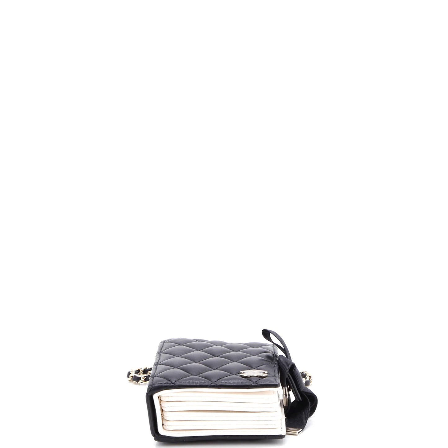Chanel Cc Book Card Holder With Chain Quilted Lambskin