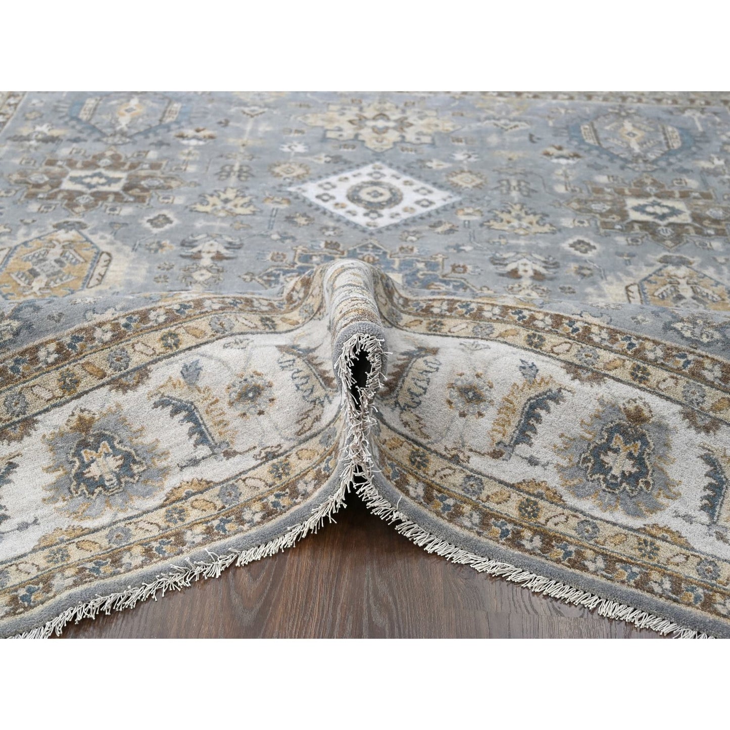 8'X8' Gray And Ivory Karjihooz Design Wool Square Oriental Rug