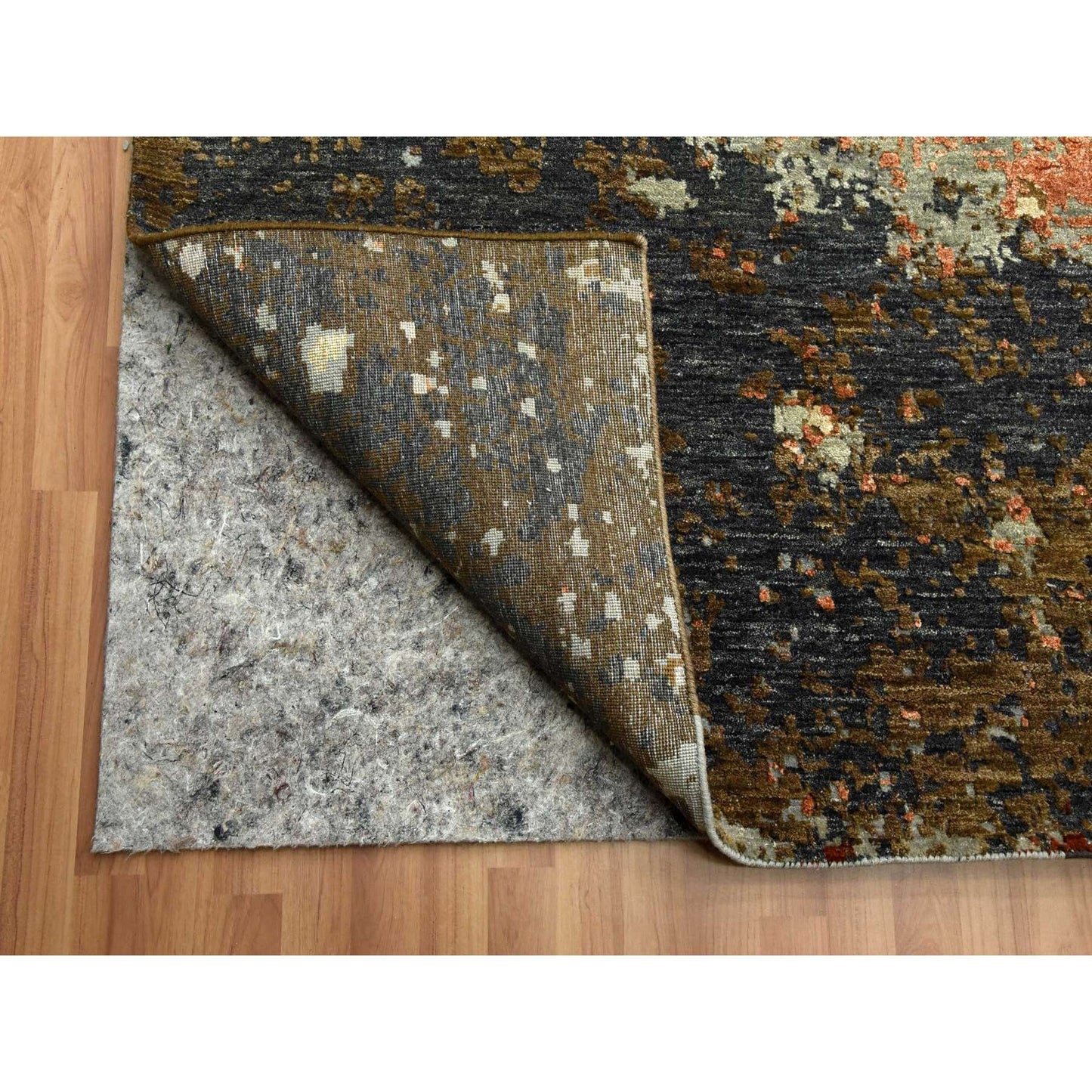 Burnt amber abstract design soft wool hand knotted rug oversized