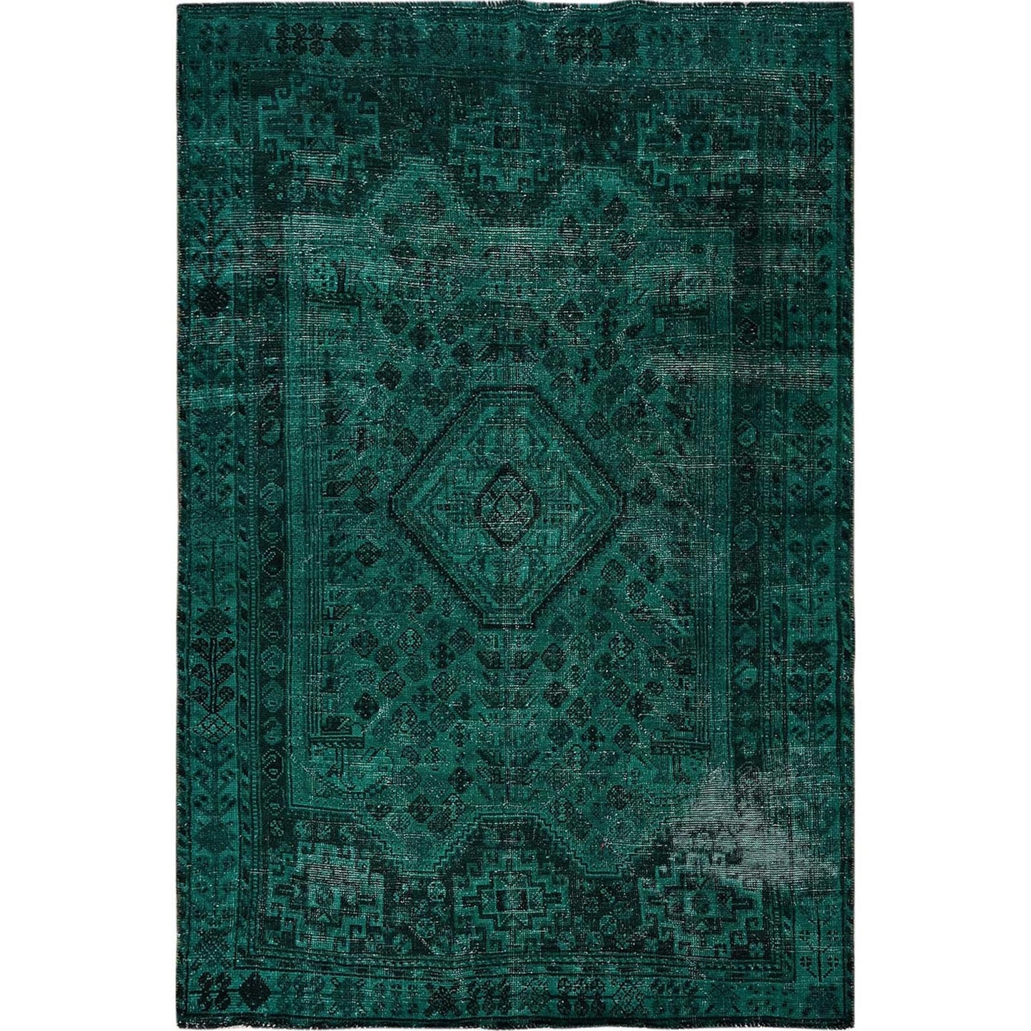 5'1"X7'10" Overdyed Green Vintage Zoroastrian Hand Knotted Pure Wool Rug