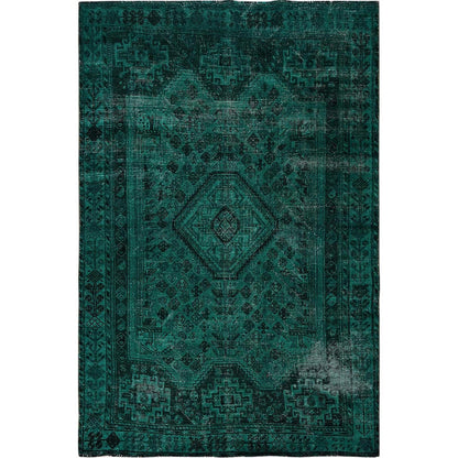 5'1"X7'10" Overdyed Green Vintage Zoroastrian Hand Knotted Pure Wool Rug