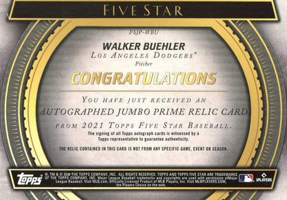 Walker Buehler 2021 Topps Five Star Autographed