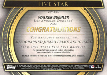 Walker Buehler 2021 Topps Five Star Autographed