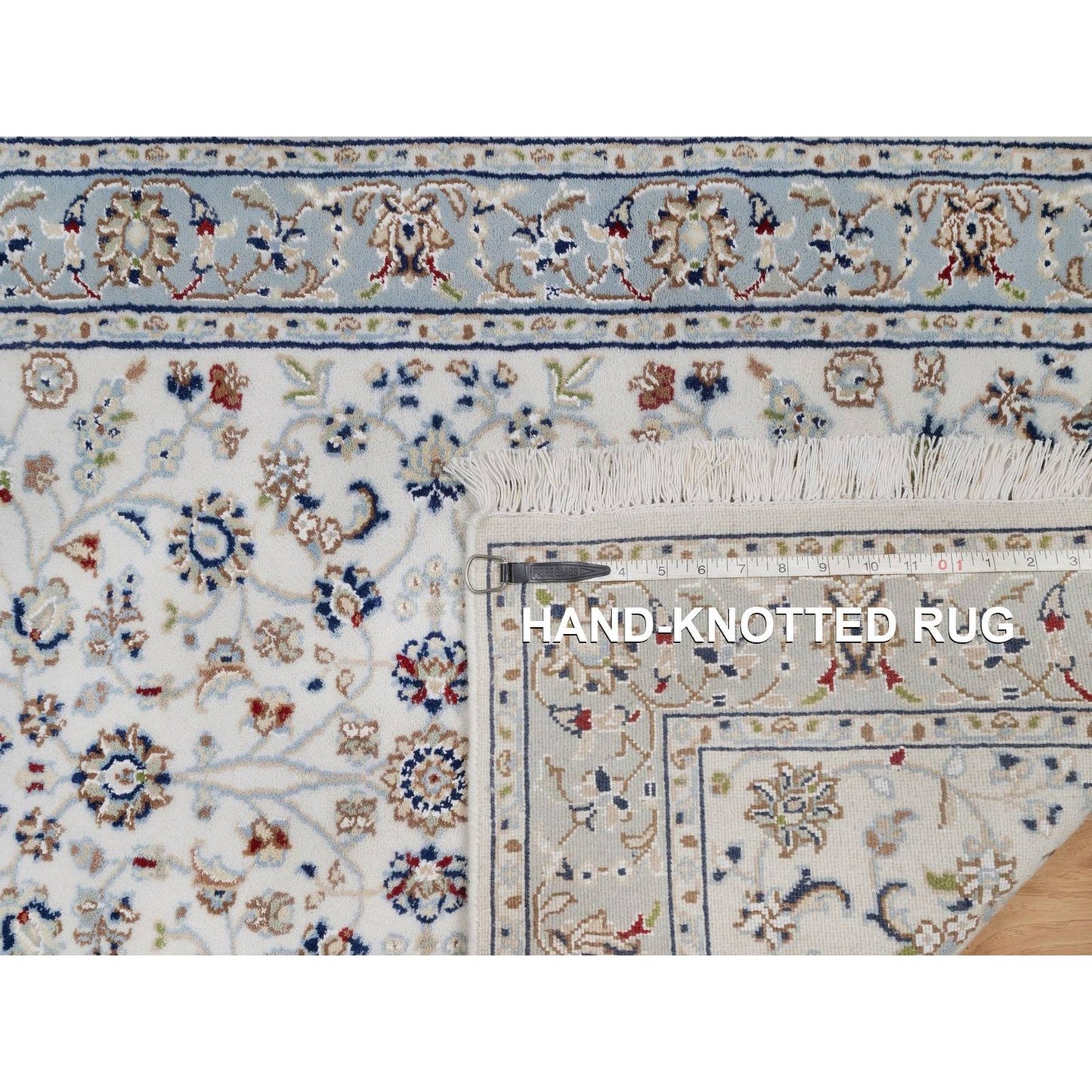 2'9"x10' Ivory Nain with Floral Design Hand Knotted Wool & Silk Runner Rug