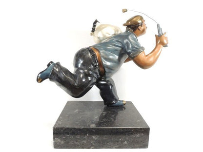 Hiro Yamagata Full Round Bronze Sculpture - Cat Burglar 1989 Signed Limited 375