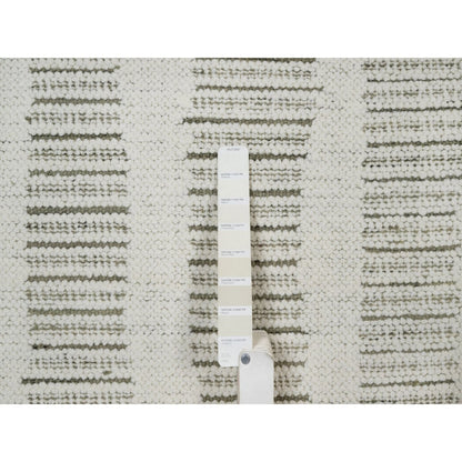 2'6"X11'10" Ivory Flat Weave With Pile Hand Woven Natural Wool Runner Rug