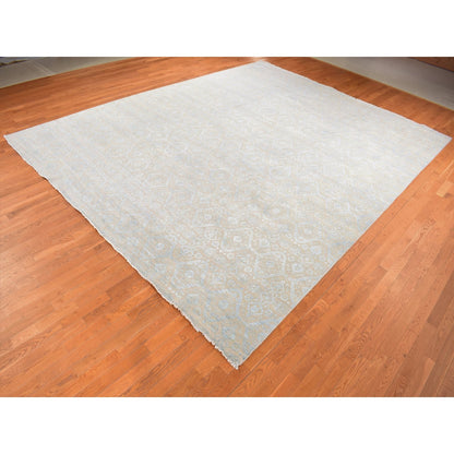 11'10"X15' Brown Wool And Silk Rosettes Design Hand Knotted Oversized Rug