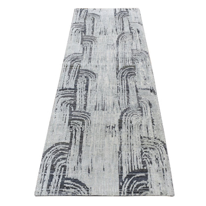 2'7"X8' Gray The Cane Design Pure Silk With Wool Hand Knotted Runner Rug