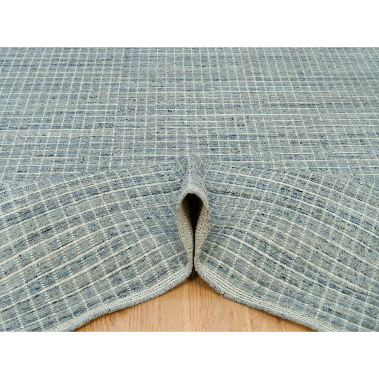 10'X13'9" Mercury Blue Loomed Knotted Wool Modern Box Design Oriental Rug