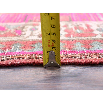 3'6"X10'9" Multicolored Soft Wool Zoroastrian Heris Runner Oriental Rug