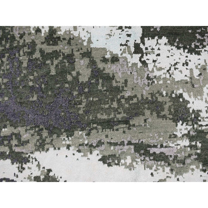 8'X9'10" Gray, Abstract Design, Hand Knotted, Wool And Silk, Oriental Rug