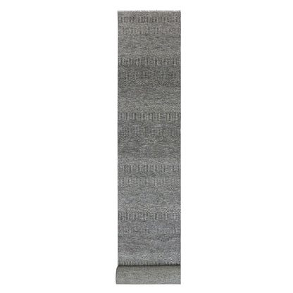 2'7"X18'5" Gray Hand Knotted Modern Grass Undyed Wool Xl Runner Rug