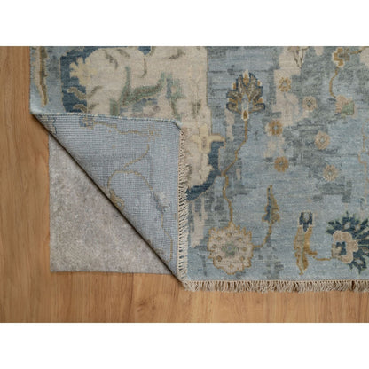 9'2"X12' Ivory Broken Pattern With Oushak Design Hand Knotted Wool Rug