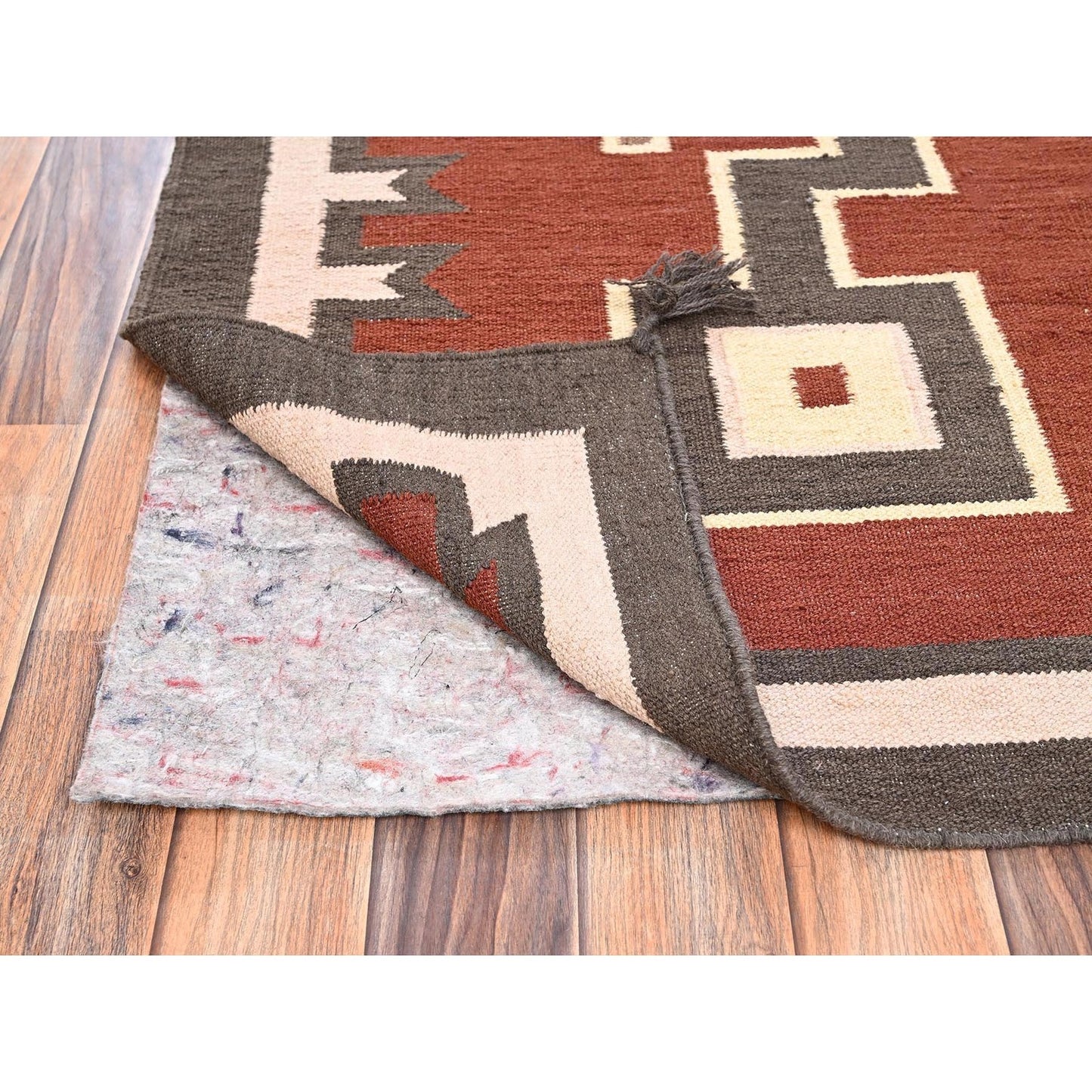 5'2"X7' Brown American Geometric Design Rug Flat Weave Hand Woven Wool