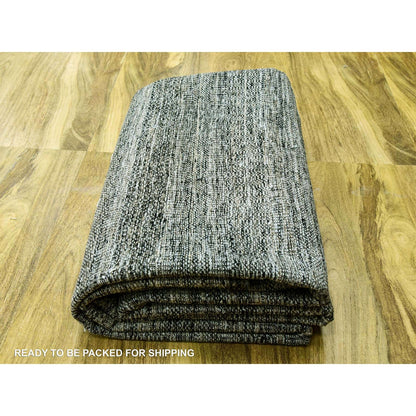 12'2"X15' Gray & Black Hand Knotted Oxidized Grass Design Oversized Rug