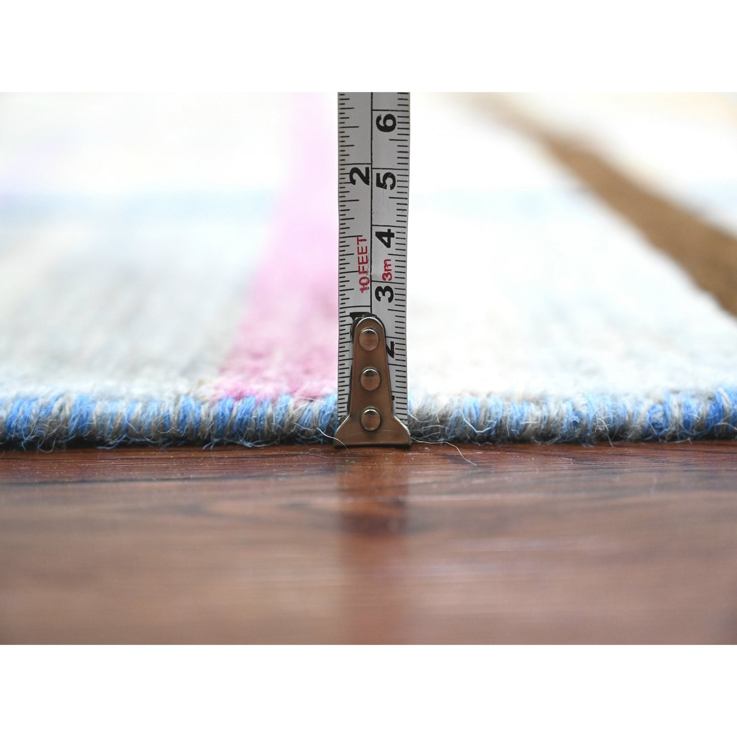 7'10"X9'9" Gray Criss Cross Colorful Line Design Hand Knotted Wool Rug