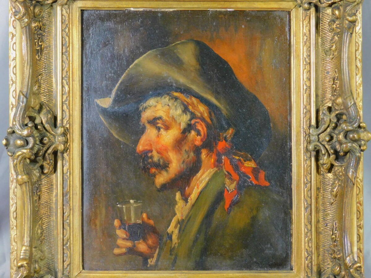Romana Arregui Oil Painting Portrait Man with Wine Glass F3 Spanish Bilbao