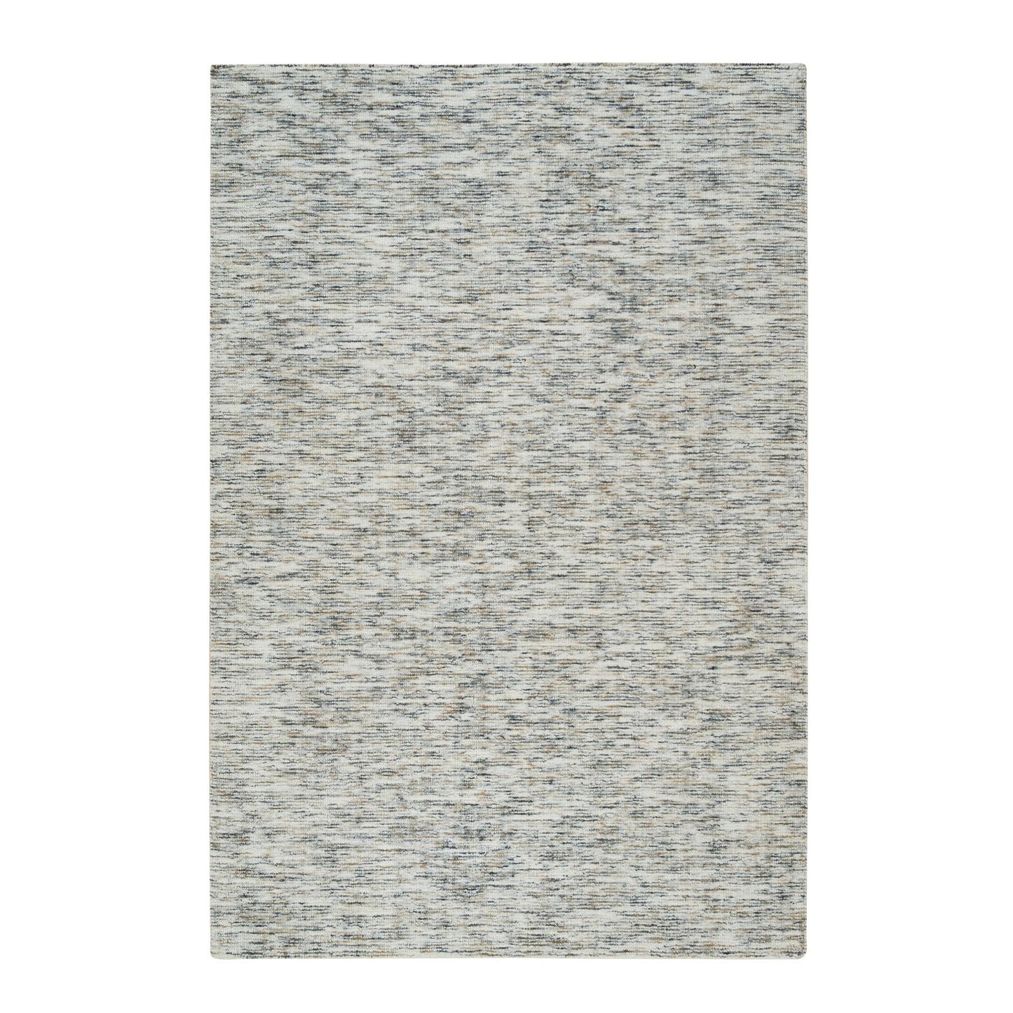 6'3"X9'1" Biege Pure Wool Hand Loomed Modern Striae Design Oriental Rug