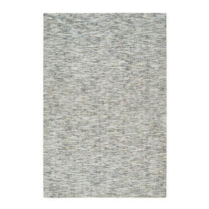 6'3"X9'1" Biege Pure Wool Hand Loomed Modern Striae Design Oriental Rug