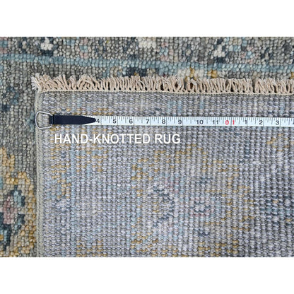 2'7"X8'5" Fossil Gray Oushak Design Hand Knotted Pure Wool Runner Rug