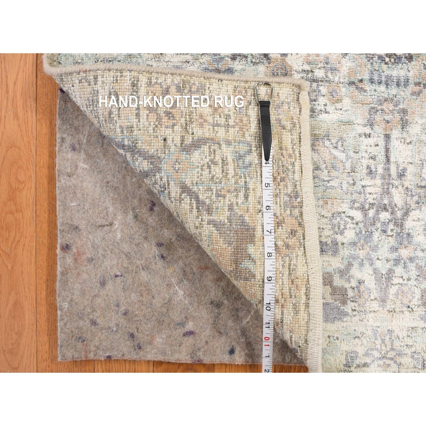 Rug 3'x5'2" White Silk with Wool Tebraz Vase Design Hand Knotted