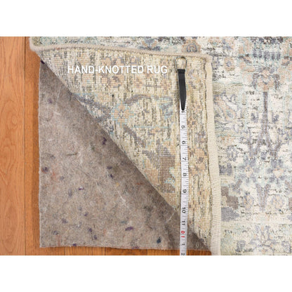 Rug 3'x5'2" White Silk with Wool Tebraz Vase Design Hand Knotted