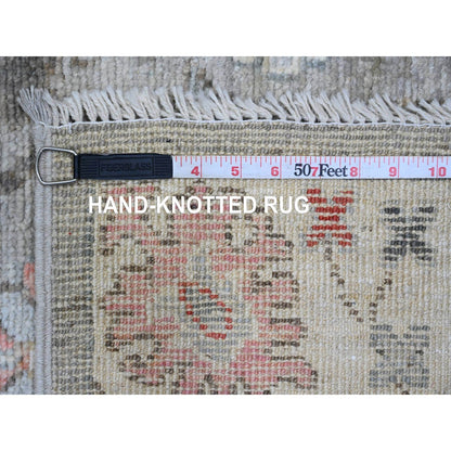 3'X10' Medium Gray Afghan Angora Oushak Hand Knotted Pure Wool Runner Rug