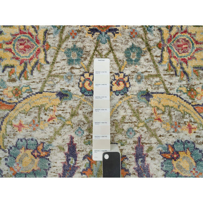 2'X3'1" Tan Sickle Leaf Hand Knotted Wool And Silk Oriental Mat Rug
