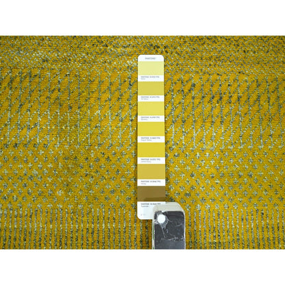 8'10"X12'5" Yellow Modern Grass Design Wool And Silk Hand Knotted Rug