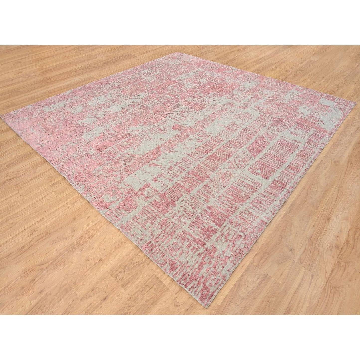 10'2"X10'2" Rose Pink Wool And Art Silk Jacquard Hand Loomed Square Rug