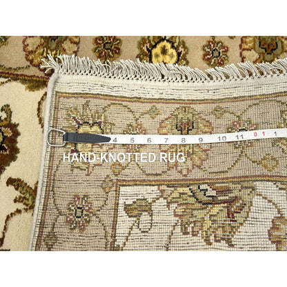 2'6"X6'2" White Rajasthan Leaf Design Hand Knotted Wool & Silk Runner Rug