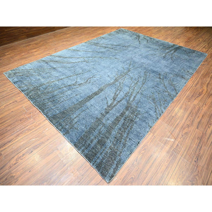 8'10"X12'1" Blue Gray Modern Tree Design 100% Wool Hand Knotted Rug