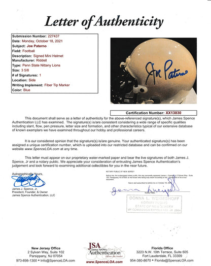 Joe Paterno Autographed Mini Football Helmet Penn