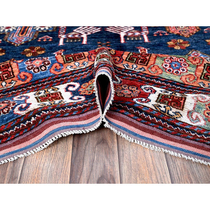 8'2"X10'5" Navy Afghan Ersari Ancient Bird Figurines Hand Knotted Wool Rug