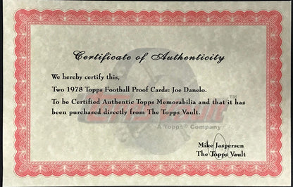 1978 Topps Football Proof Card Joe Danelo New