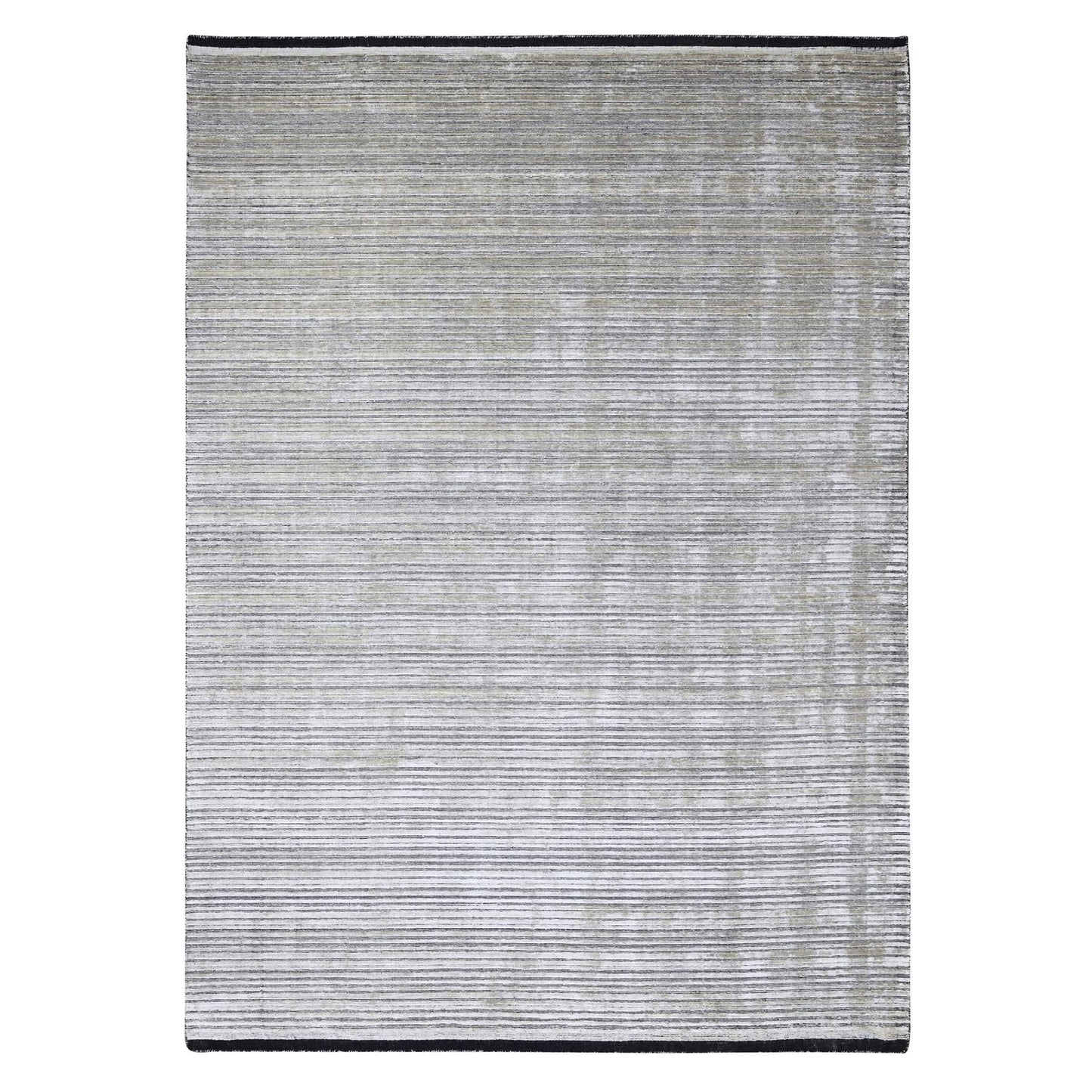 9'1"X12'1" Taupe Wool And Silk Hand Loomed Modern Design Oriental Rug