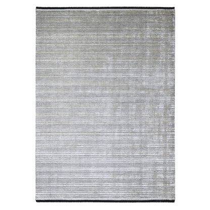 9'1"X12'1" Taupe Wool And Silk Hand Loomed Modern Design Oriental Rug