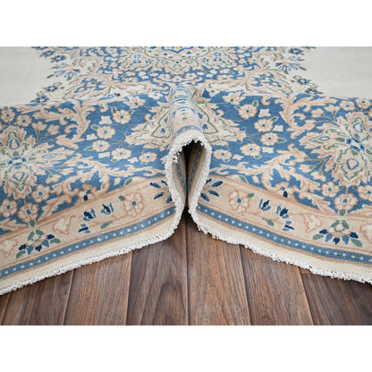 10'X10' Ivory Vintage Zoroastrian Karman Square Soft Wool Hand Knotted Rug