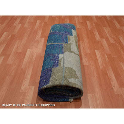 8'8"x12'1" Blue The Empire State Building Silk & Wool Hand Oriental Rug